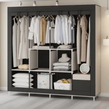 Portable Closet Large Wardrobe Closet Clothes Organizer With 6 Storage Shelves, 4 Hanging Sections 4 Side Pockets - Xám - Xem 4