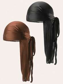 Awegeo 2件装女士杜拉格头巾，纯色丝滑透气海盗帽，男女通用户外运动头饰 - 彩色 - 查看 4