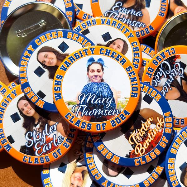 Big Size Pinbacks Button -2.28 Inch. Personalized Button For Graduation, Birthdays, Anniversaries. Custom Photo And Text With Color Ring.