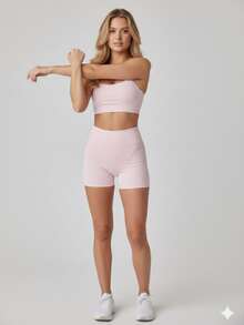 Women's Polyamide Cross Fit Gym Top And Short Set Fixed Modeling Does Not Rise High Elasticity Zero Transparency Gym Training Running Exercises - Rosa bebé - Ver 3