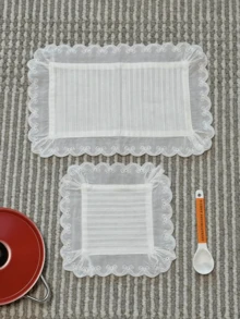 1 件/6 件创意纯色纹理蕾丝杯垫、装饰桌垫、小众布艺餐垫 - 彩色 - 查看 8
