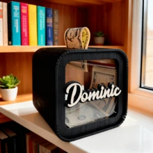 1 件个性化存钱罐，送给男孩的创意礼物，省钱盒，现金盒，房间装饰，木制存钱罐，定制硬币银行，木制现金盒