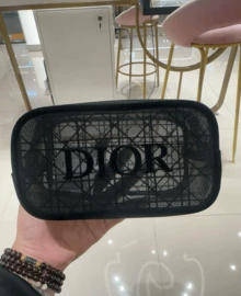 Dior 黑色高档格子网眼化妆包，简约便携式化妆品收纳袋 - 黑色 - 查看 6