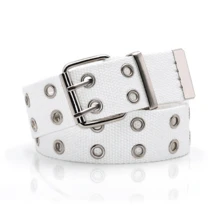 1pc Fashionable Double Holes Canvas Leather Belt Casual Jeans Belt, Extended Length, Unisex, Street Style, Suitable For Youth Summer, School Fall, Autumn, Halloween