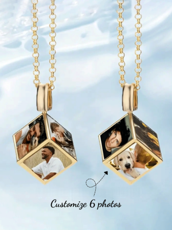 1 Customized Square Cube Necklace Pendant, Upload Photos, Customize Six Sided Photos, Wedding Bride Bridesmaid Accessories, Unique Design, Valentine's Day Gifts, Souvenirs, Unique Gifts Customized For Friends, Family, And Loved Ones, New Year's And Christmas Gifts,Interesting Design