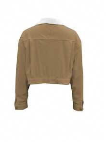 Women's Casual Elegant Wool Collar Jacket, Women's Solid Color Wool Collar Shirt Jacket, Suitable For Daily Outings, Commuting, Office, Birthday Party, Back To School, Party, Travel, Airport Outfit