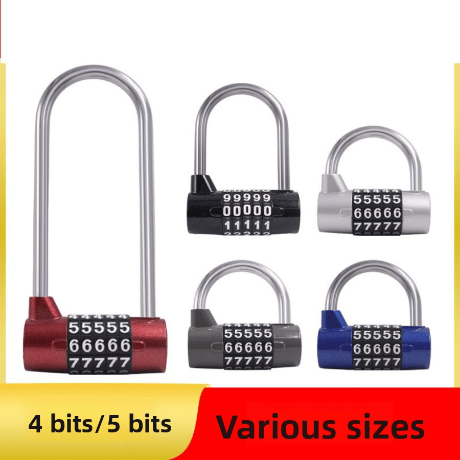 1pc Extra Long Anti-Theft Lock, 4-Digit/5-Digit Combination Lock, Gym Locker Padlock, Luggage Travel Case Shoe Cabinet Bookshelf Double Door Handle Lock, Small U-Shape Lock
