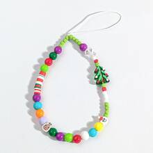 1 pieza Colgante de pan de jengibre navideño, Correa de teléfono con cuentas navideñas, Encanto de cámara de muñeca, Accesorio de teléfono/universal