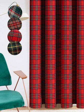2pcs Christmas Holiday Celebration Retro Plaid Curtains, Suitable For Kitchen, Dining Room, Living Room, Holiday Party, Restaurant, Hotel, Daily Home Decor