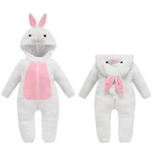 Mono unisex para gatear de bebés de 0 a 3 años, disponible en 6 colores y 6 diseños diferentes, con 6 diseños de animales cartoon: conejo blanco, cerdito, dinosaurio azul, serpentita verde, ternero marrón y ardilla marrón, pato. Es cómodo, suave y cálido, perfecto para usar en temporadas de otoño e invierno; funciona tanto como ropa para gatear como prenda versátil que se puede usar tanto en casa como fuera. - Blanco - Ver 11