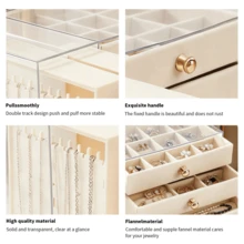 Large Capacity Jewellery Storage Box With Drawers And Clear Side Door – Multi-Layer Organiser For Earrings, Necklaces, Rings & Bracelets – Elegant Dressing Table Storage Solution - Beige - View 6
