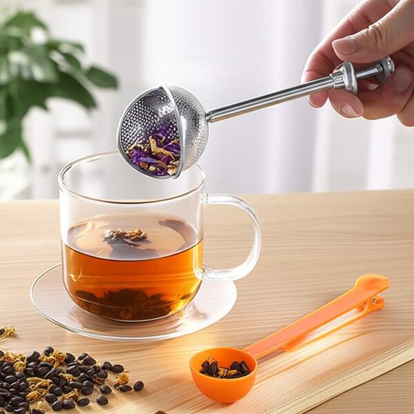 1 طقم ملاعق قياس بلاستيكية، ملعقة قهوة، ملعقة حبوب، مشبك إغلاق لأوراق الشاي والقهوة و منخل شاي من الفولاذ المقاوم للصدأ 304، مصفاة شاي