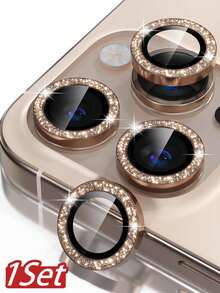 3pcs 9H Tempered Glass Camera Lens Protector Compatible With Apple 17/17Pro/17Promax/16 Pro/16 Pro Max, Phone Accessories, Metal Independent Decorative Protective Film, Desert Titanium Bright Piece - Gold - View 8