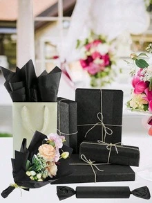 (Christmas Limit) 50 Sheets Of Red, Black, Yellow, Pink Tissue 20x 14 Inch Advanced Christmas Packaging Paper Bag Diy Handmade Gift Bag Holiday Decoration Floral Packaging Materials For Gift/Handbag Creative Diy Hand-Made Materials For Textured Christmas Party Decoration Valentine's Day Gift Wrapping Paper Mother's Day Gift Decoration In A Variety Of Colors 50/100 Sheets - Black - View 2