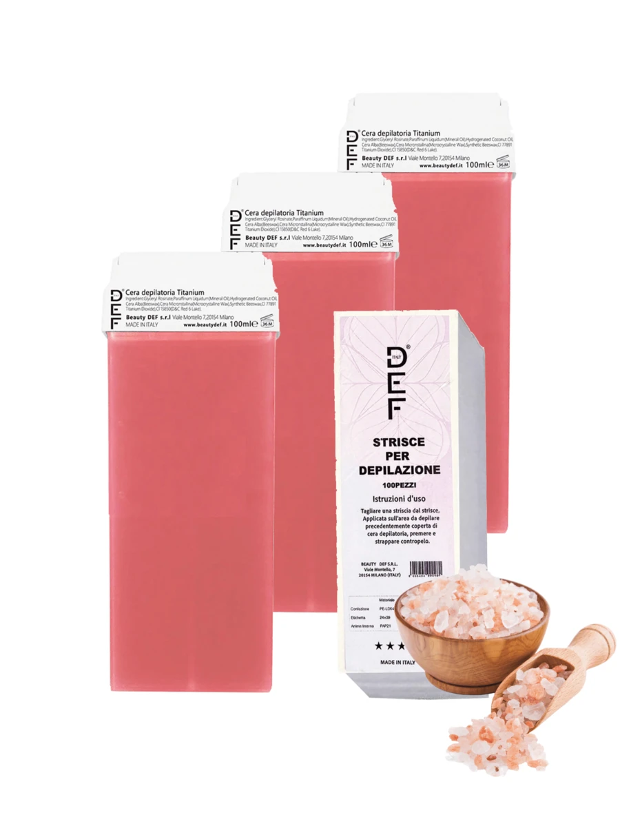 DEF Waxing Set – 3 Depilatory Waxes + 100 Fabric Strips - 紅色 - 查看 1