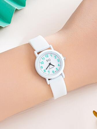 1pc Minimalist White Quartz Watch, TPU Strap, Battery Powered, Suitable For School, Outdoor, Casual Wear