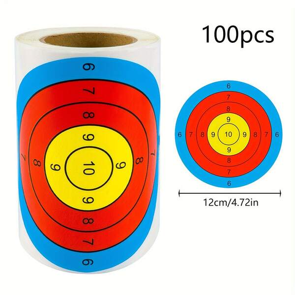 100 Self-Adhesive Shooting Targets, 4.7-Inch 3-Color Bullseye With Clear Scoring Area For High Visibility, Suitable For Indoor And Outdoor Use, Suitable For Shooting Enthusiasts To Improve Their Shooting Accuracy, Suitable For Backyard Shooting Ranges