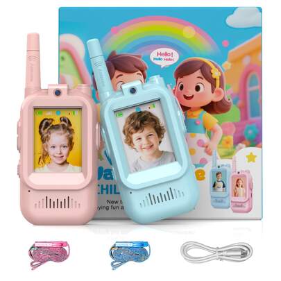 儿童视频对讲机玩具 - 2 件装，远距离，无需网络连接，带摄像头，适合 3-12 岁儿童，户外和室内玩乐的理想选择，儿童节日礼物，圣诞节礼物