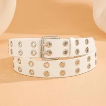 1pc Fashionable Double Holes Canvas Leather Belt Casual Jeans Belt, Extended Length, Unisex, Street Style, Suitable For Youth Summer, School Fall, Autumn, Halloween