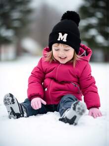 1顶个性化刺绣婴儿针织帽，26个字母针织绒球帽，适合幼儿男孩和女孩 - 黑色 - 查看 5