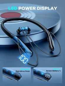 REMAX 最新款运动耳机无线触控，支持 TF 卡，颈带式耳机，免提音乐和通话蓝牙耳机，防水/小巧，适用于运动、跑步、锻炼、驾驶，60 小时播放时间，蓝色 - AZ-BN05 藍色 - 查看 3