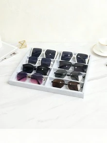 1 pezzo Scatola espositiva per occhiali in velluto tinta unita, Supporto per occhiali, Scatola di stoccaggio e organizzazione domestica, Vassoio di stoccaggio multifunzionale per gioielli, Vassoio espositivo da scrivania, Scatola di stoccaggio in velluto grigio, Accessori per la presentazione di gioielli estivi, Scatola di stoccaggio alla moda