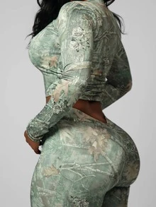 Autumn Retro Style Fashion Slim Fit Floral Pattern Cropped Top Tight Trousers Daily Street Women's Suit