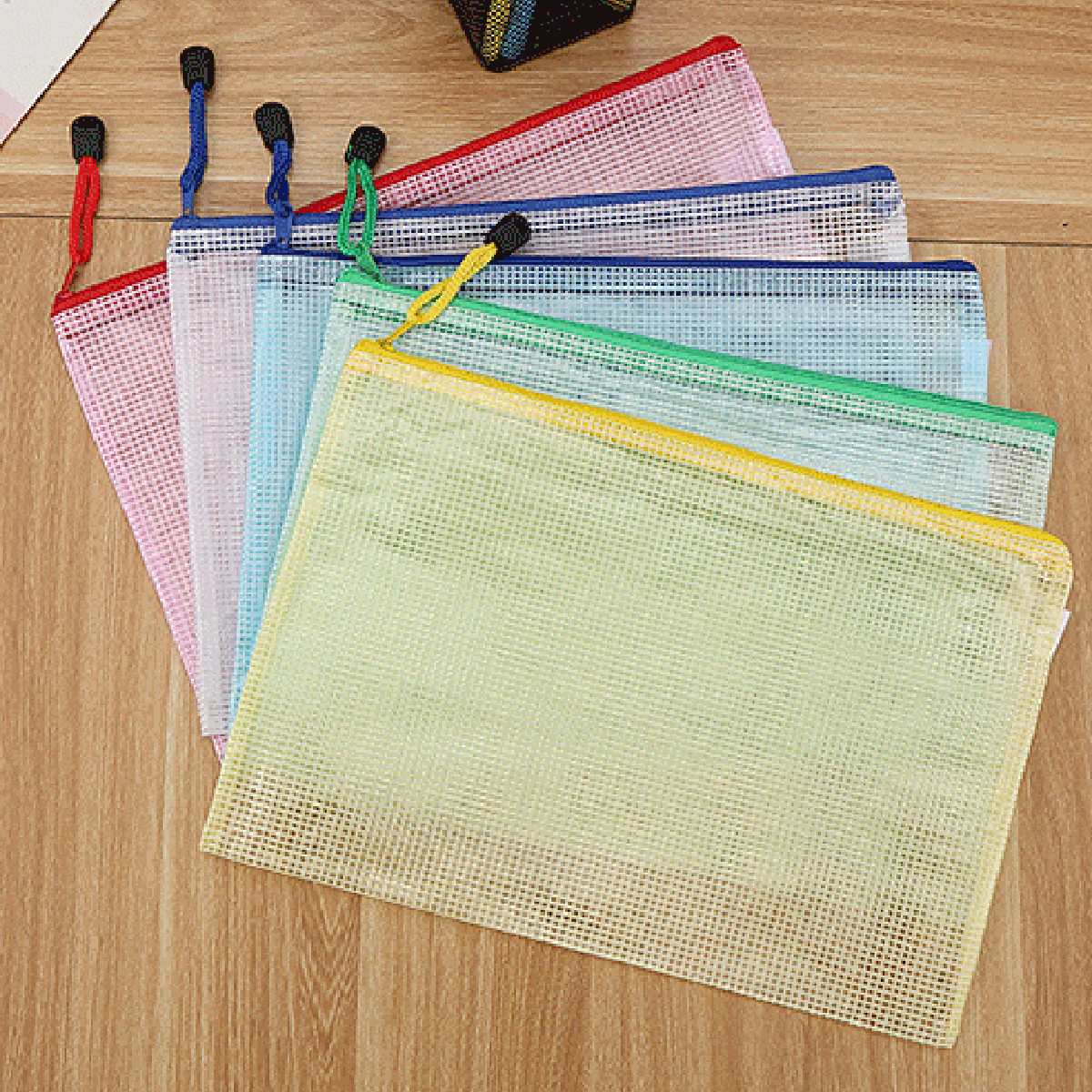 5Pcs/Set Stationery Storage Folder File Mesh Zipper Pouch ,Waterproof, A4/A5/A6 Document Bag Zip File Folders School Office Supplies