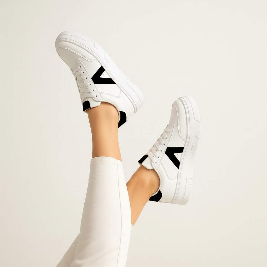 Modern, Soft, Comfortable, Versatile Casual Sneakers For Women, Teenagers, Blogger Style - Đen và trắng - Xem 1