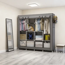 Portable Closet Large Wardrobe Closet Clothes Organizer With 6 Storage Shelves, 4 Hanging Sections 4 Side Pockets - Xám - Xem 2