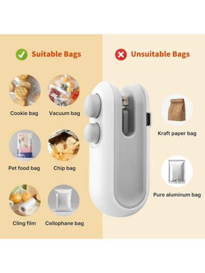 1pc.Food Sealing Machine: ABS+Ceramic+Stainless Steel Build, Portable & Easy Button Control For Fresh Food Storage