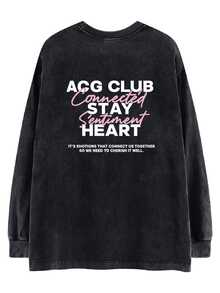 Oversized Vintage Black Washed Cotton Long Sleeve T-Shirt, Loose And Flattering Design - Black - View 3