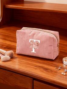 Túi đựng mỹ phẩm bằng vải nhung kẻ tùy chỉnh theo chữ cái A-Z - Túi đựng mỹ phẩm du lịch dung tích lớn, khóa kéo trơn tru, thiết kế có thể gập lại, món quà lý tưởng cho phái nữ, phụ kiện cho phù dâu | Túi đựng đồ vệ sinh cá nhân cá nhân hóa | Túi đựng đồ, Túi trang điểm, Vật dụng cần thiết khi đi du lịch - Nhiều màu - Xem 5