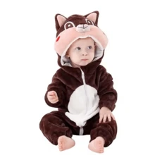 Mono unisex para bebés de 0 a 3 años, ideal para gatear, disponible en 6 diseños de personajes cartoon: hipopótamo, zorro, dinosaurio, pingüino, ardilla y cebra. Es cómodo, suave y cálido, perfecto para usar en temporadas de otoño e invierno; funciona tanto como ropa para gatear como prenda versátil que se puede usar tanto en casa como fuera. - marrón oscuro - Ver 10
