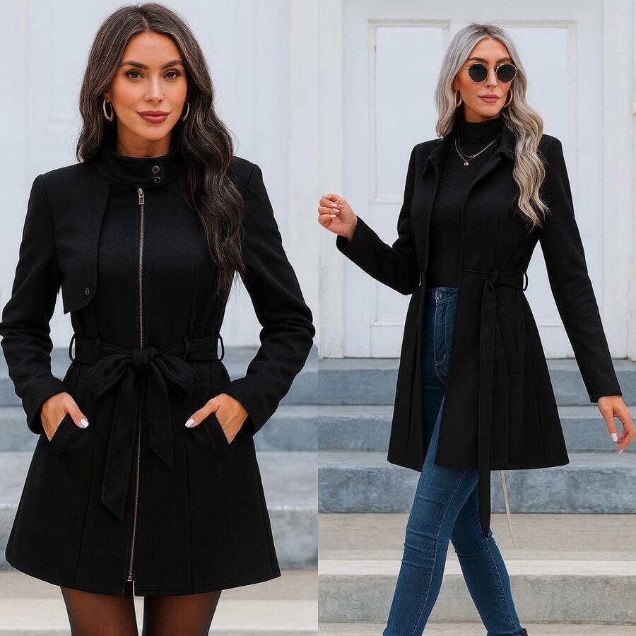 Gabardina con Elegancia y Contemporánea con Estilo Sofisticado - Negro - Ver 1