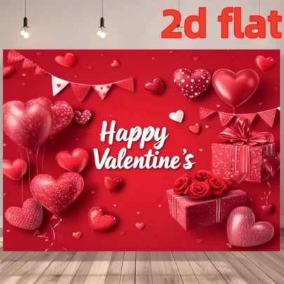 1PC, 2D Flat, Valentine's Day Happy Background Banner - Made Of Polyester Fabric, Featuring Red Heart Balloons, Heart Decorations, Gift Boxes, And Red Roses, Printed With The Words "Happy Valentine's Day", Perfect For Valentine's Day Parties, Romantic Celebrations With Love Themes, Indoor/Outdoor Decorations, And Photo Booth Background Props