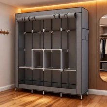 Portable Closet Large Wardrobe Closet Clothes Organizer With 6 Storage Shelves, 4 Hanging Sections 4 Side Pockets - Xám - Xem 5