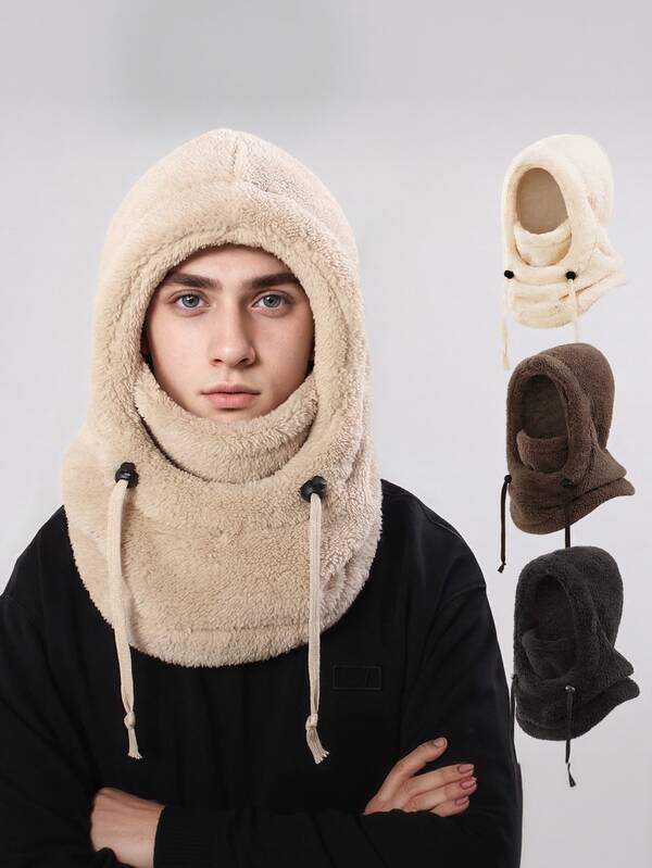 1 peça unissex de lã de cor sólida, aquecedor de orelhas, chapéu, grosso, quente, inverno, esqui, ciclismo, escalada, máscara facial, balaclava à prova de vento