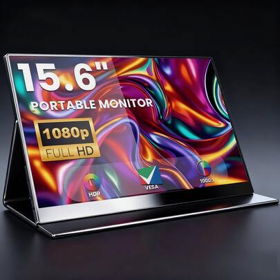 W&O 2025 New 15.6-Inch Portable Monitor, Ratio: 16:9 Full HD 1920 * 1080P IPS Laptop Monitor, Full HD USB-C, Freesync HD Video Game Monitor, With Stand,0.3-Inch Ultra-Thin, Suitable For Travel And Office Use,Gaming Pc,Gaming Monitors,Monitor Accessories,Ideal Halloween Gift