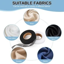 1/6 rollo de cinta de dobladillo sin coser que se puede planchar, adecuada para pantalones, camisas, chaquetas, faldas, calcetines y otras prendas de vestir, también se puede usar para manualidades DIY. Cinta adhesiva doble cara negra y blanca, lavable, cinta de pegamento termofusible, revestimiento doble cara, cinta de acabado sin costuras, aplicable para alteración de ropa, vaqueros, vestidos - Multicolor - Ver 2