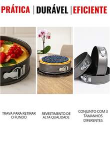 Kit Of 3 Pans With Removable Nonstick Bottom For Pie Cake Sweets Savory Reinforced - Black - View 7