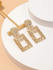 1 Pair Vintage Style Metal Textured Geometric Square Painted Electroplated Stud Earrings For Women, Everyday Wear - 2 Pairs Of Gold and Silver - View 5