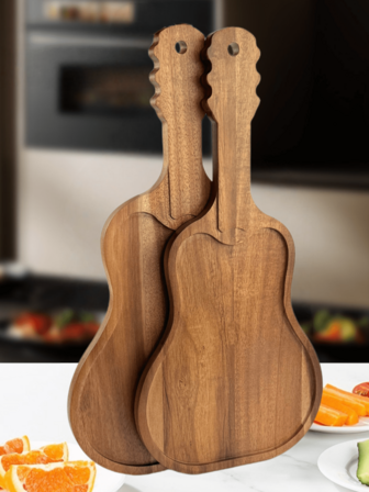 1/2 gitarrformad bricka, ostbricka, förvaringsbricka, träprodukt, oregelbunden bricka, massivt träbricka, träbricka, frukostbricka, bricka, matfestdekorationsbricka, biffbricka, fruktbricka, godisbricka, sushibricka, snacksbricka