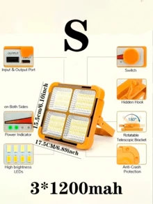 1PC Portable Outdoor Solar Light Camping Light 144/264 LED Safety Lighting Night Light, 1000LUM Outdoor Solar Courtyard Wall Light Outdoor Safety Lighting Work Light, Camping Fishing Spotlight Ground Light - Multicolor - View 18