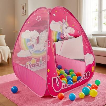 粉色独角兽主题四面免组装 - 室内外游戏屋 | 弹出式可折叠，方便收纳 | 独角兽主题游戏屋 | 送给男孩和女孩的最佳节日、生日礼物