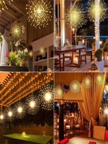 2 piezas/4 piezas Luces de fuegos artificiales suspendidas solares, luces de bola de estallido de estrella alimentadas por USB, luces de cadena de decoración para interiores/exteriores, decoración de techo suspendido de 8 modos, luces de ambiente para San Valentín, boda, fiesta festiva, adecuadas para tienda de campaña, jardín, patio, decoración del porche (500mAh) - Multicolor - Ver 7