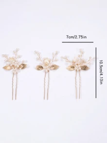 3pcs/Set Handmade Leaf Artificial Crystal Hair Clips Wedding Bridal Party Bridal Hairpin Hair Accessories - Multicolor - View 2