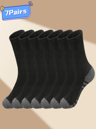 7 Pairs Men's Autumn/Winter Mid-Calf Socks, Ankle Support, Warm, Comfortable, Breathable, Minimalist & Versatile