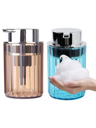 1 件泡沫皂液器，塑料透明罗纹可再填充泡沫洗手液分配器，带银色泵，适用于厨房浴室，泡沫皂液器适用于洗手液、洗洁精、洗面奶、乳液和沐浴露等。装满所需液体后，您可以将其放在浴室、厨房、办公室或客房供日常使用。
