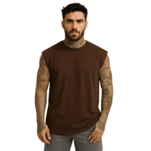 Kit 3 Men's Oversized Tank Tops Macho Workout Gym Streetwear Plain Premium - 海軍藍/白色/棕色 - 查看 2